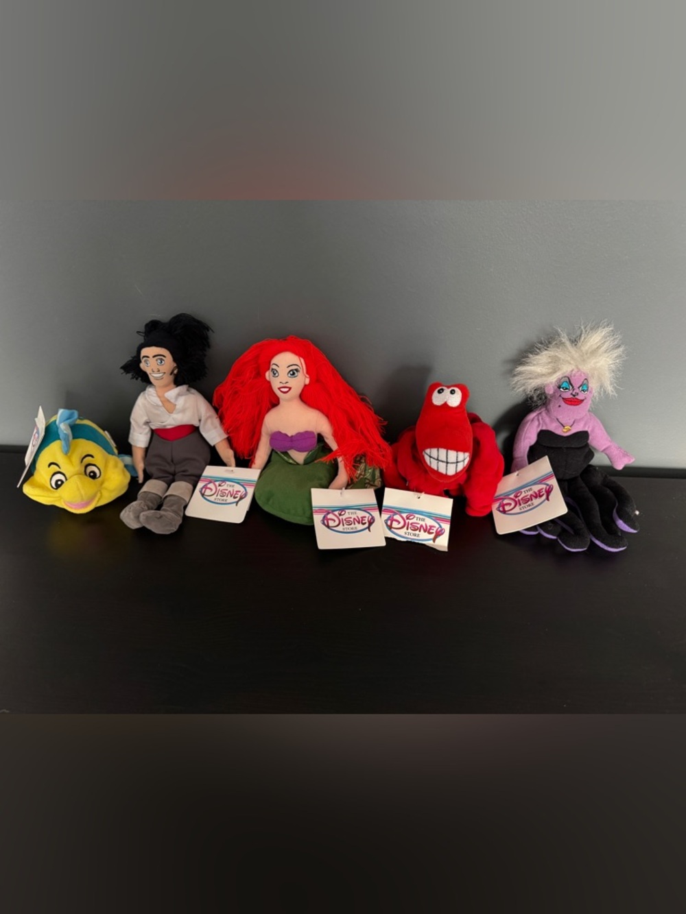 Set of (5) Vintage Disney Store The Little Mermaid Bean Bag Plush With Tags
